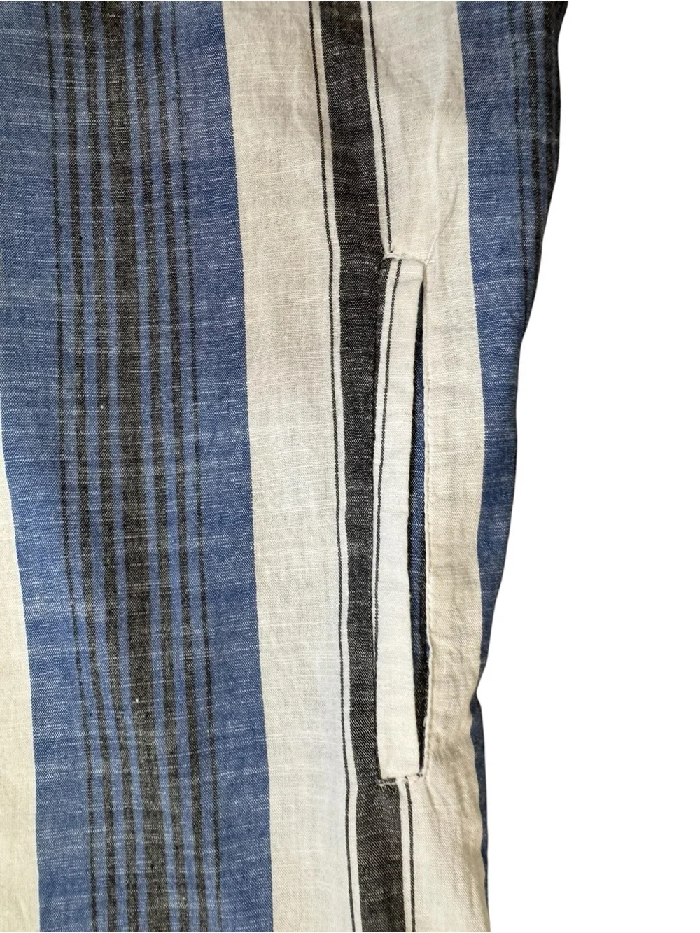 Rise & Bloom Striped Shirt Dress Blue White Fringe Hem Size L
